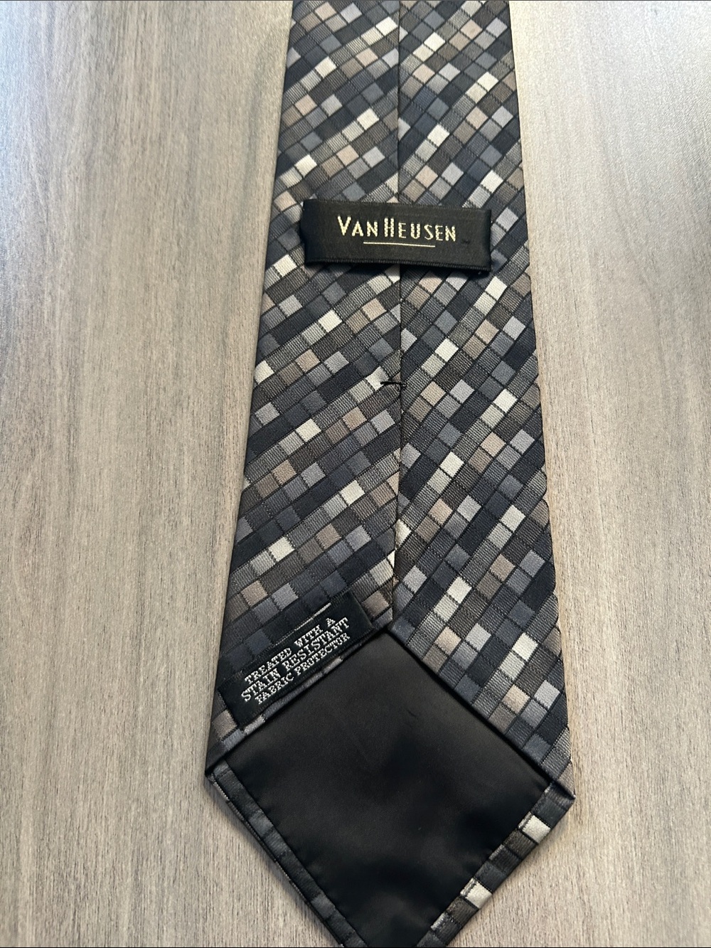 Van Heusen Black & Gray Checked Silk-Blend Tie